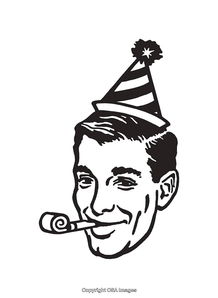 Vintage Illustration of a Party Hat and Smiling Face