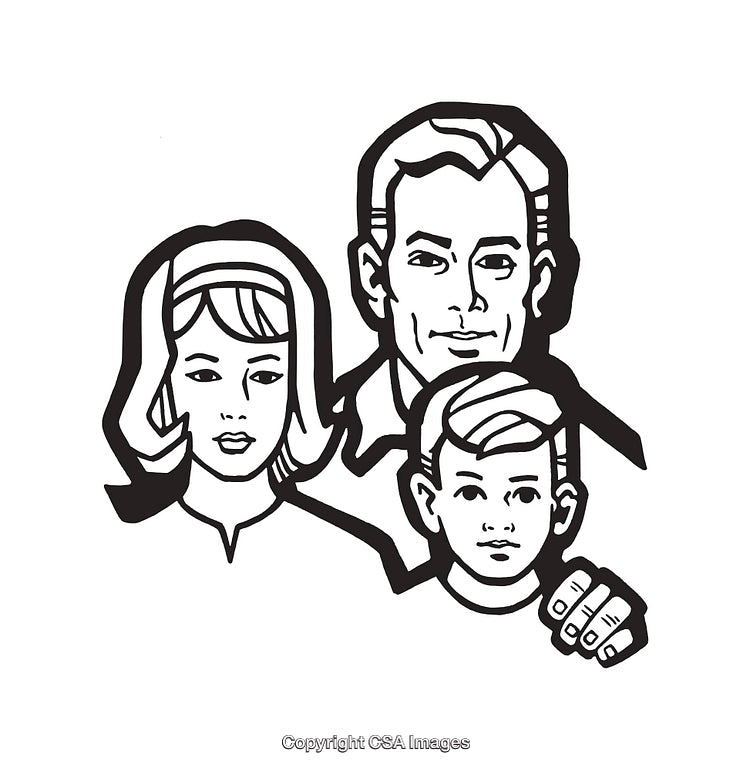 Retro Black and White Illustration of a Family Portrait