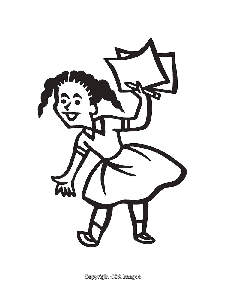 Cheerful Girl Holding Papers Sketch with Expressive Lively Movement
