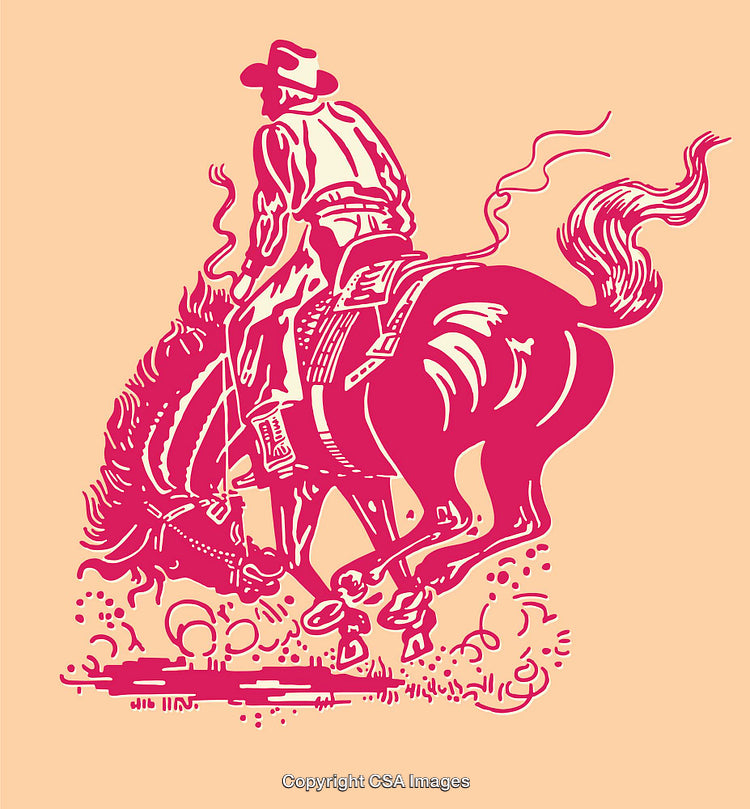Silhouette of a Western Cowboy Riding a Bucking Horse