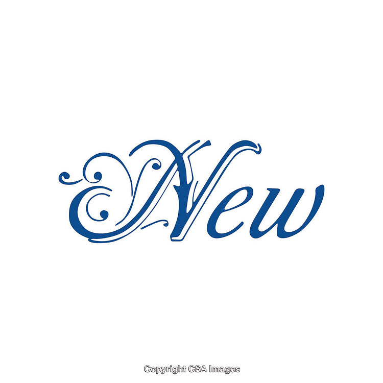 Intricate Blue Calligraphy Text 'New' on a White Background