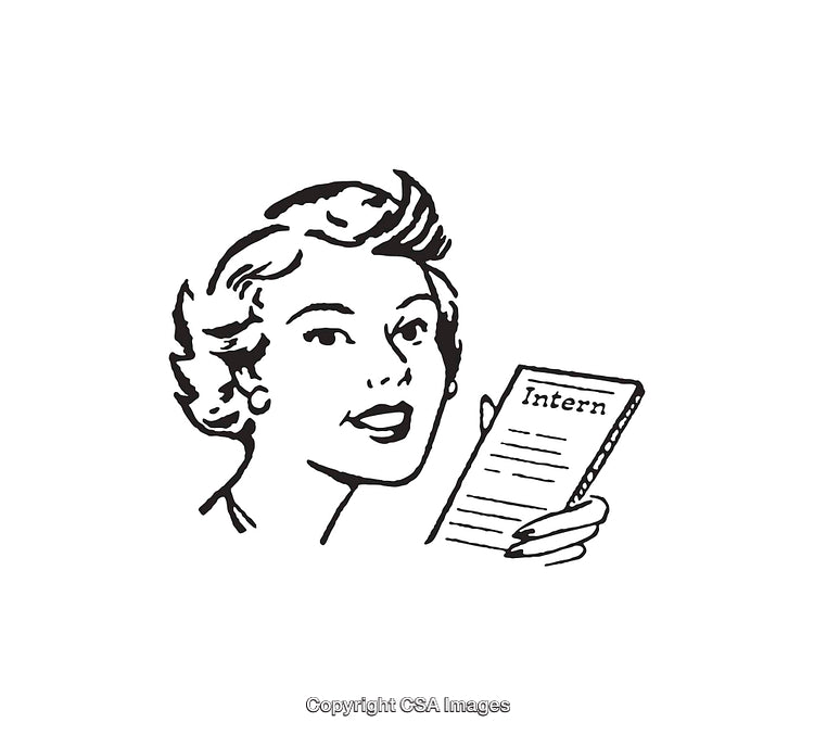 Vintage Line Art Of A Woman Holding an Intern Document