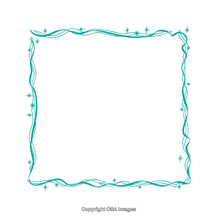 Elegant Teal Border with Twirling Pattern and Decorative Stars on White