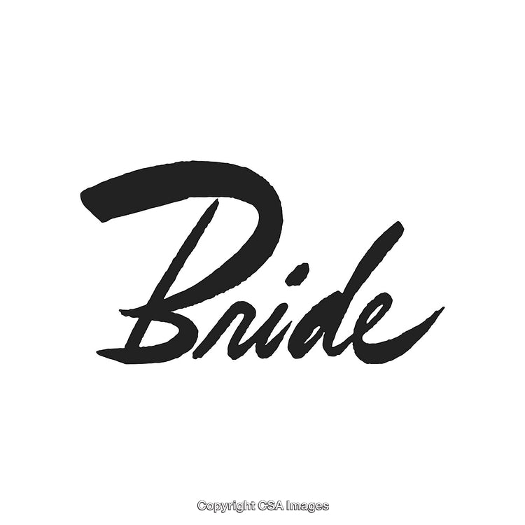 Stylized Black Calligraphy of the Word Bride on White Background