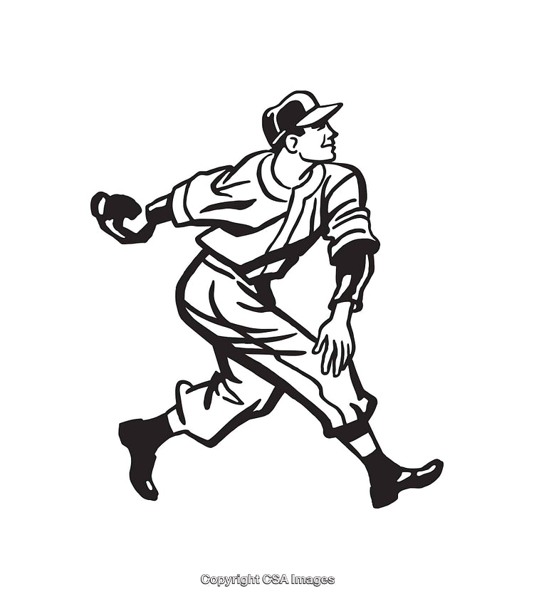 Vintage Line Drawing of a Baseball Player in Action