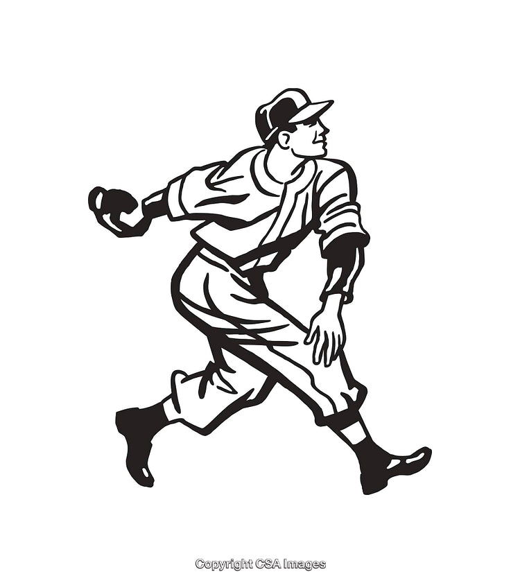 Vintage Line Drawing of a Baseball Player in Action