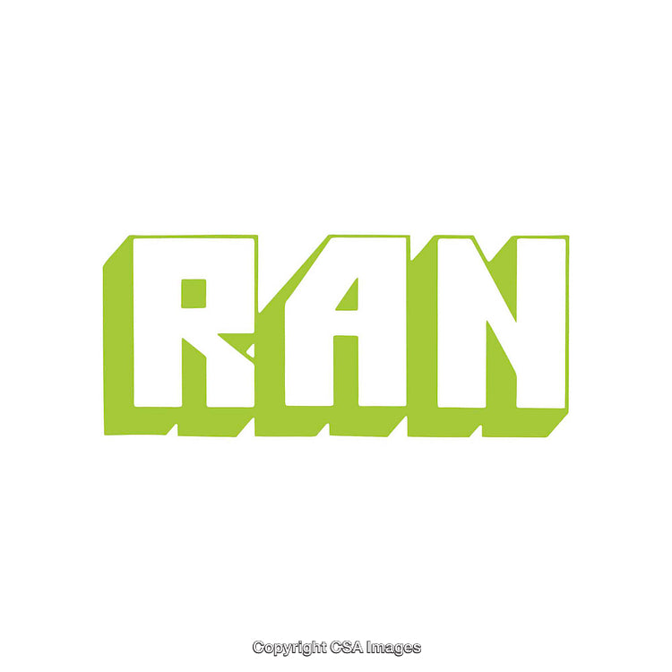Green Bold Text Displaying the Word RAN in a Playful Format