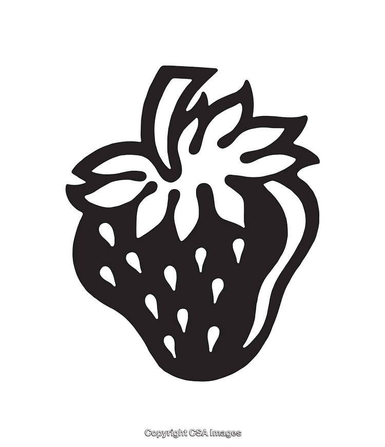 Black and White Line Art Illustration of a Strawberry