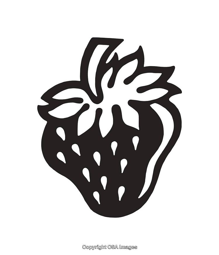 Black and White Line Art Illustration of a Strawberry