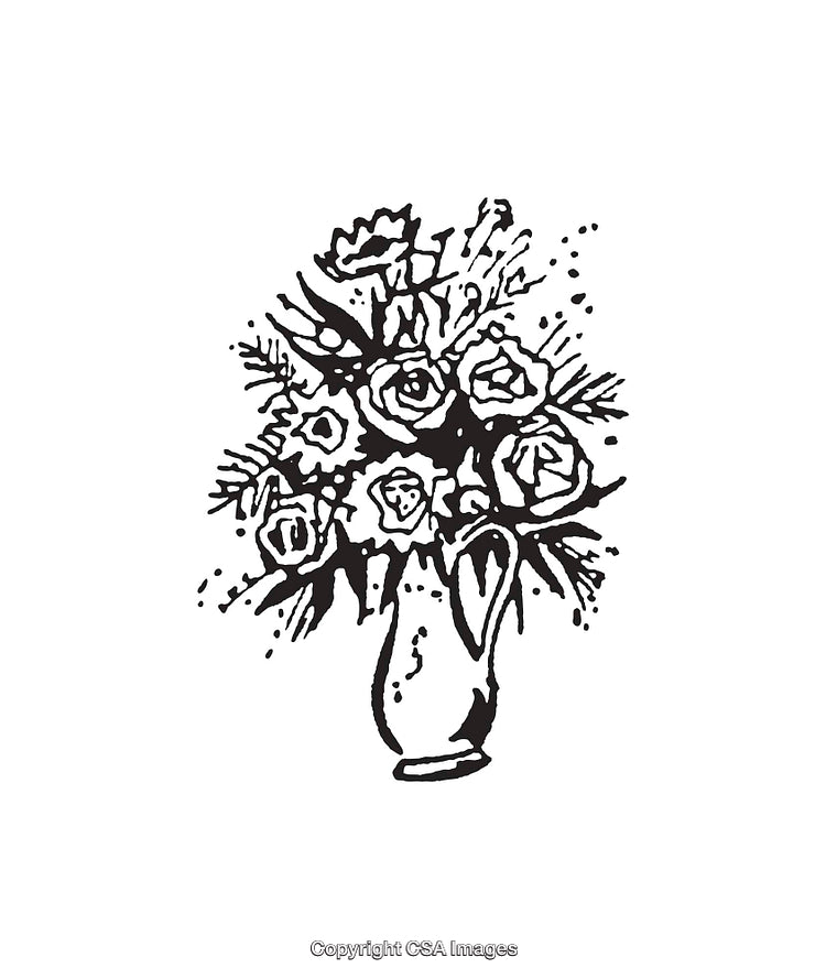 Elegant Black and White Line Art Flower Vase Illustration