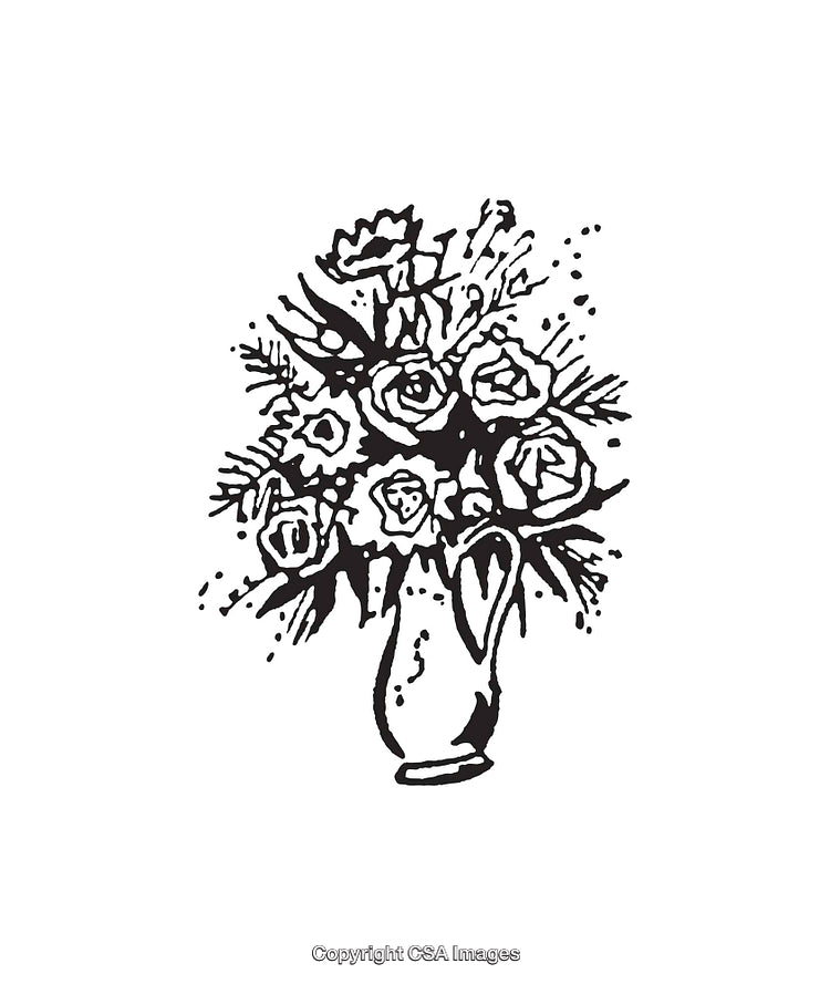 Elegant Black and White Line Art Flower Vase Illustration