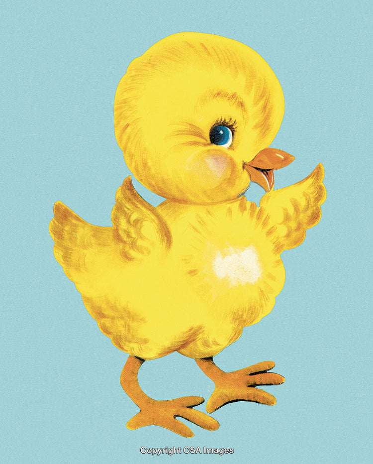 Adorable Illustration of a Yellow Chick on a Light Blue Background