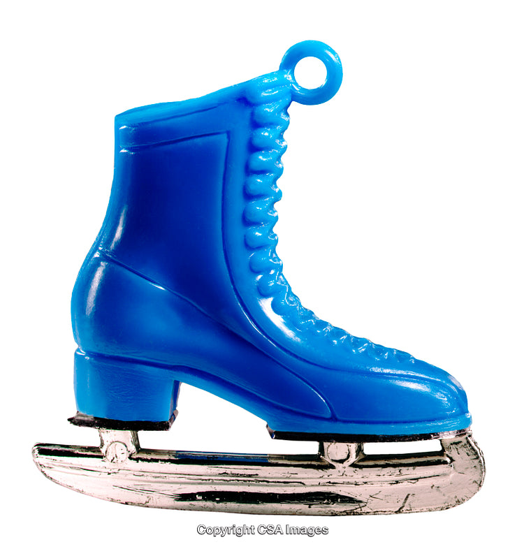 Blue Plastic Ice Skate Charm With Silver Blade on White Background