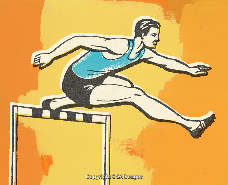 Illustration of an Athlete Hurdling Over a Barrier in a Dynamic Style