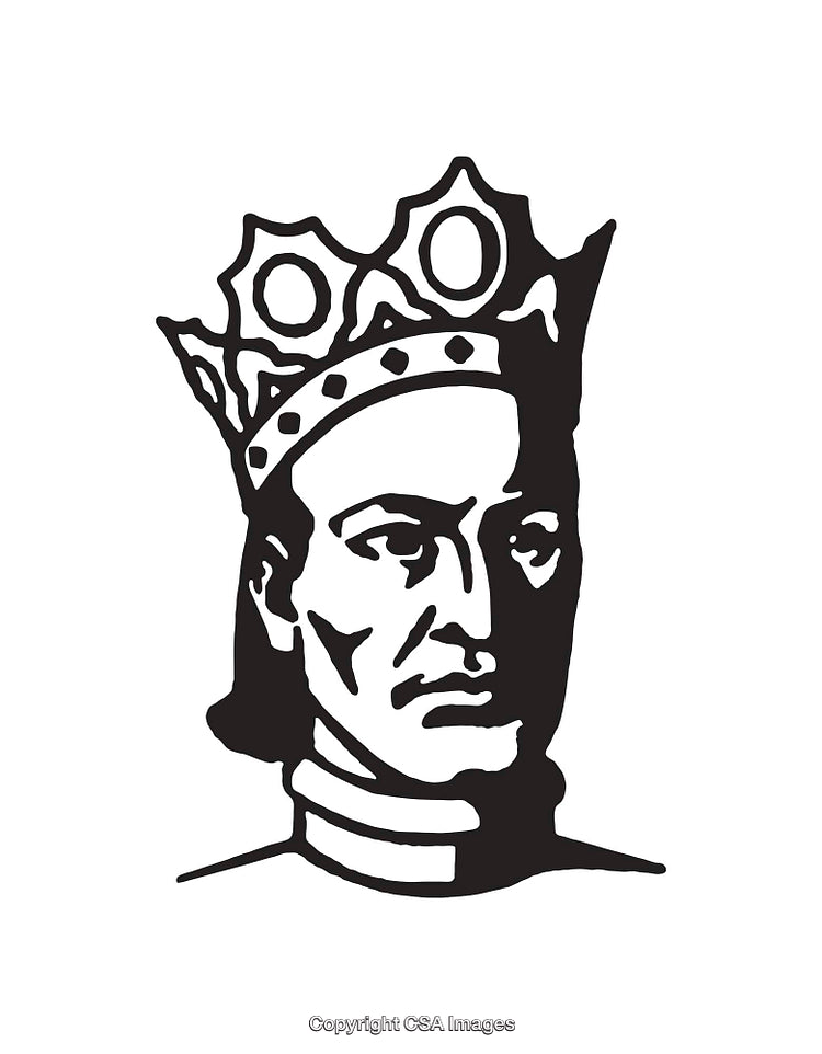 Black and White Line Art of a Crowned Royal Figure Illustration
