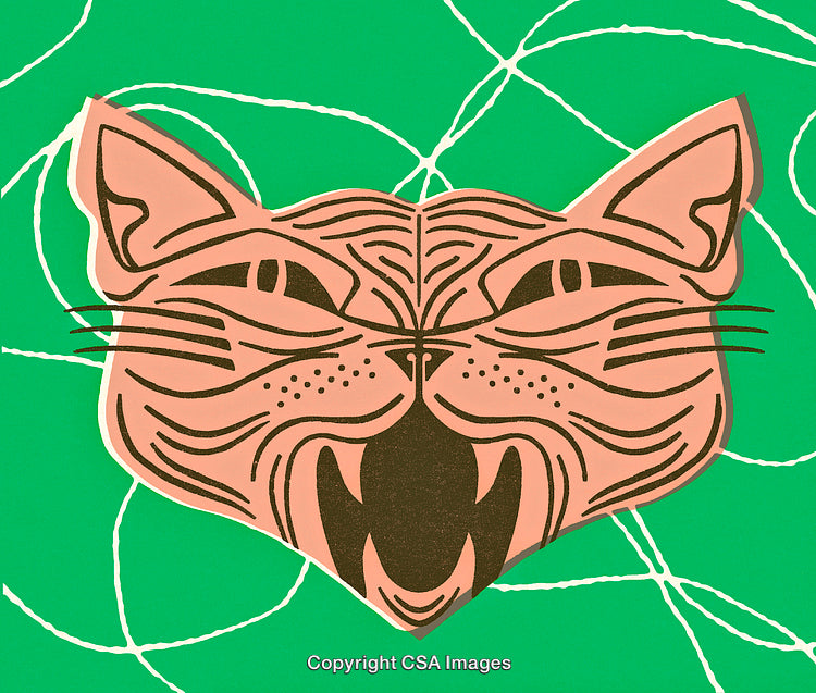 Abstract Illustration of a Roaring Cat Face on a Green Background