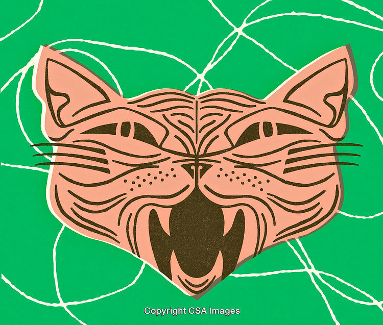 Abstract Illustration of a Roaring Cat Face on a Green Background