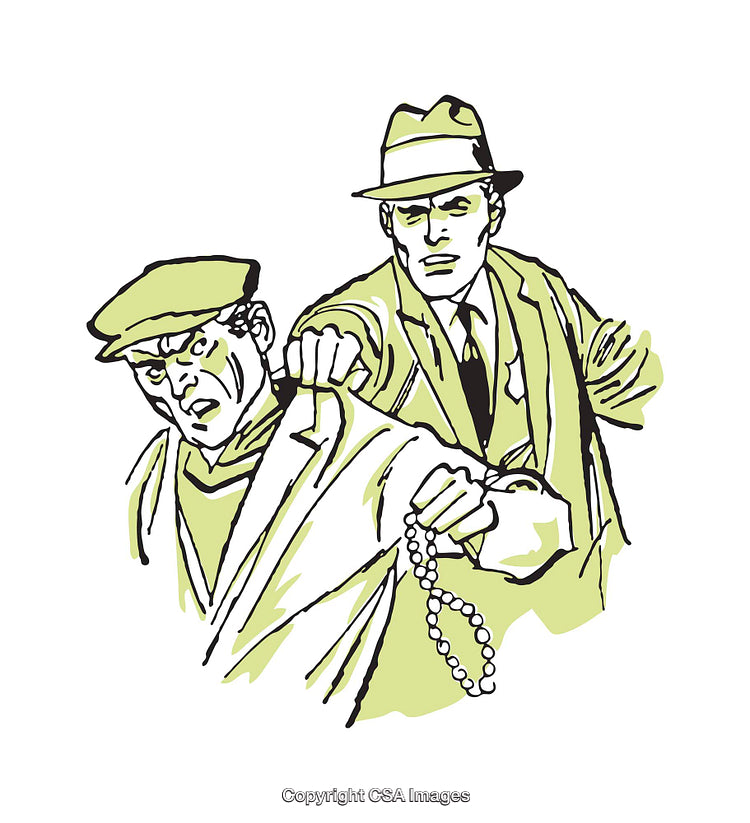 Vintage Comic Illustration Featuring Crime Scene with Detective and Thief