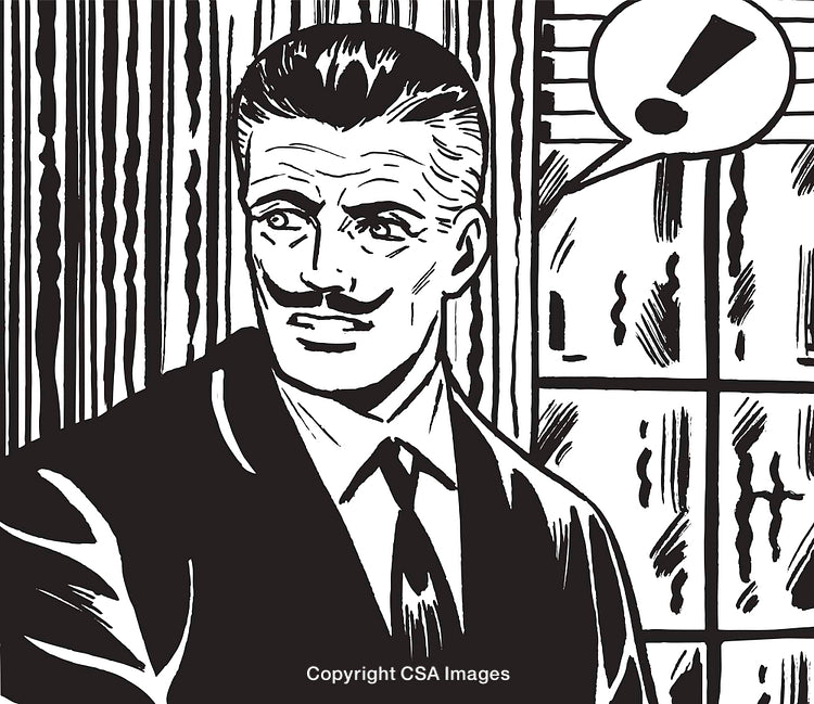 Black and White Comic Style Man With Surprised Expression by Window