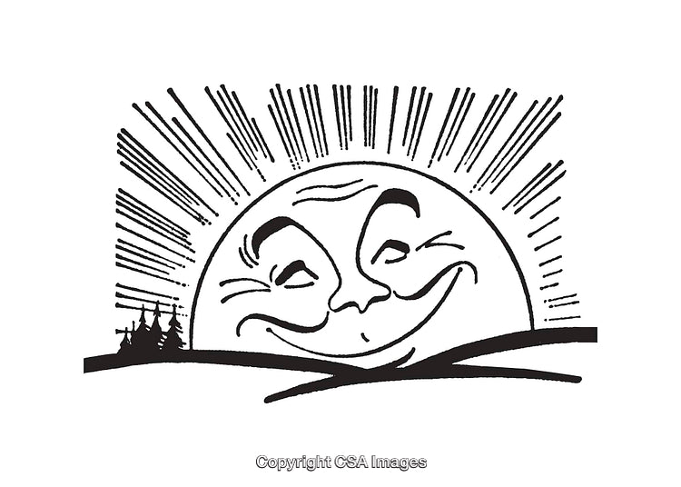 Smiling Sun Illustration with Radiant Lines in Vintage Style
