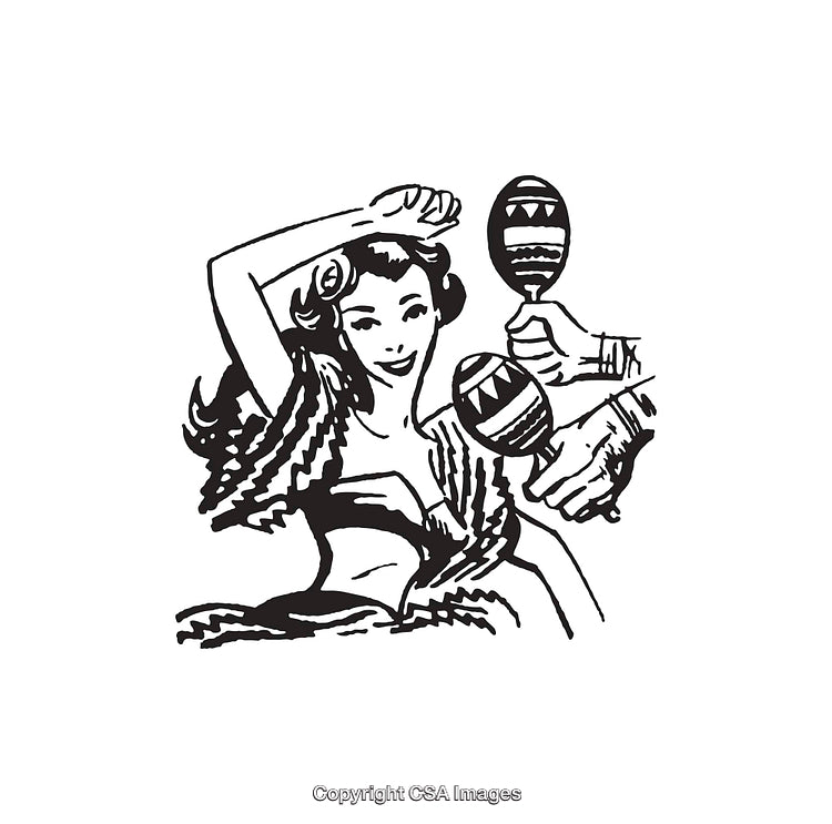 Black And White Line Art of Woman Dancing With Maracas