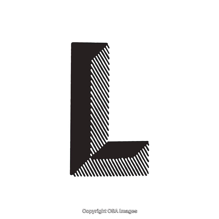 Artistic Black L with Diagonal Stripes on White Background
