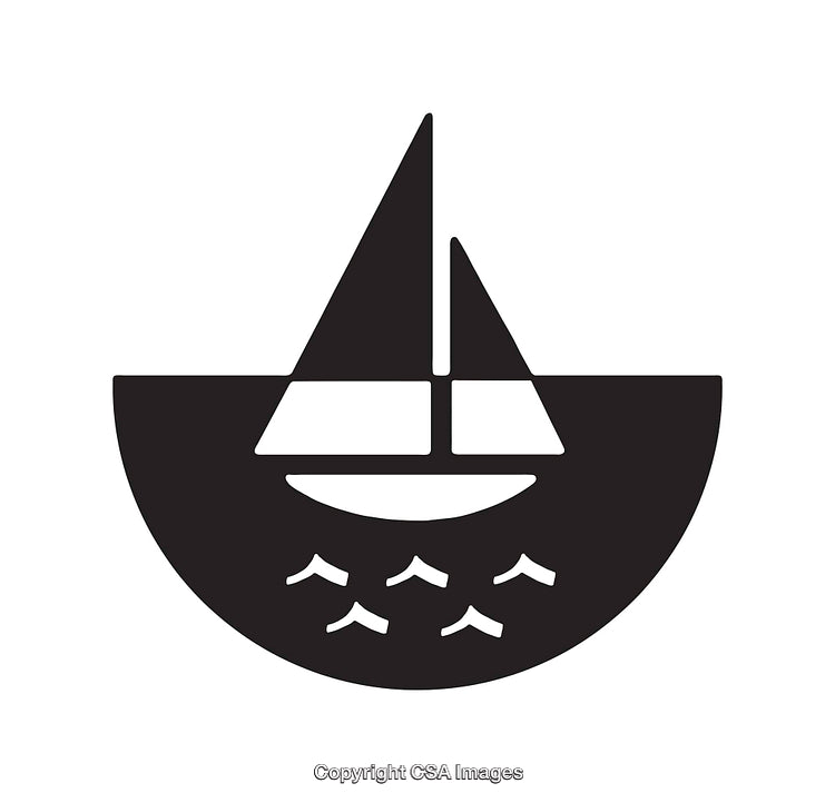 Minimalist Black and White Line Art of a Sailing Boat on Water