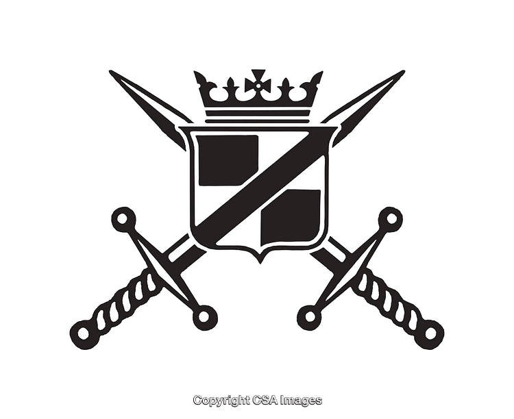 Black and White Heraldic Crest with Crossed Swords Illustration