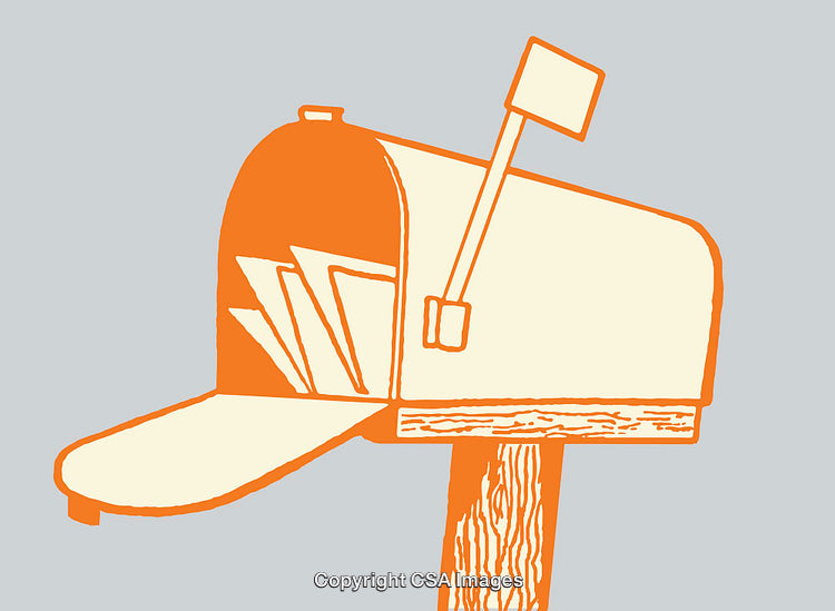 Colorful Line Art of a Traditional Mailbox with Letters Inside