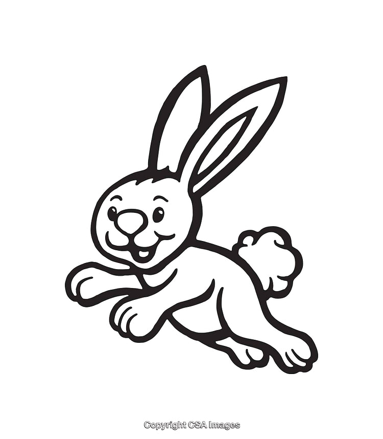 Playful Cartoon Rabbit Line Art Illustration in Black and White
