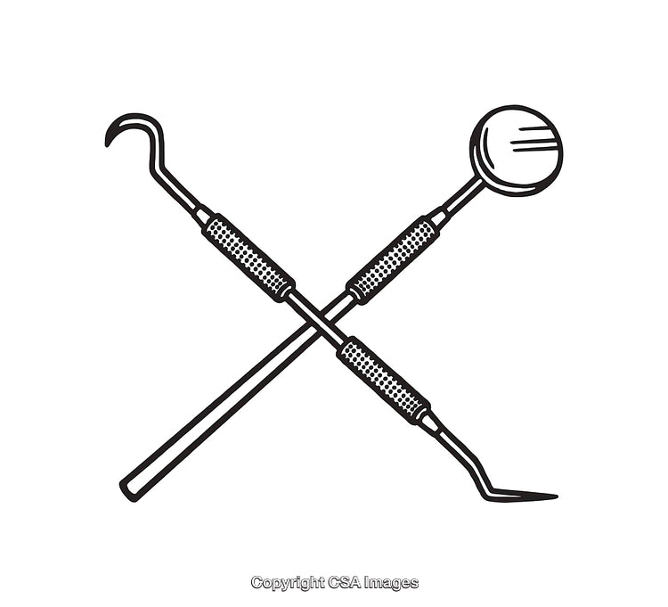 Black And White Illustration of Dental Tools in Crossed Formation