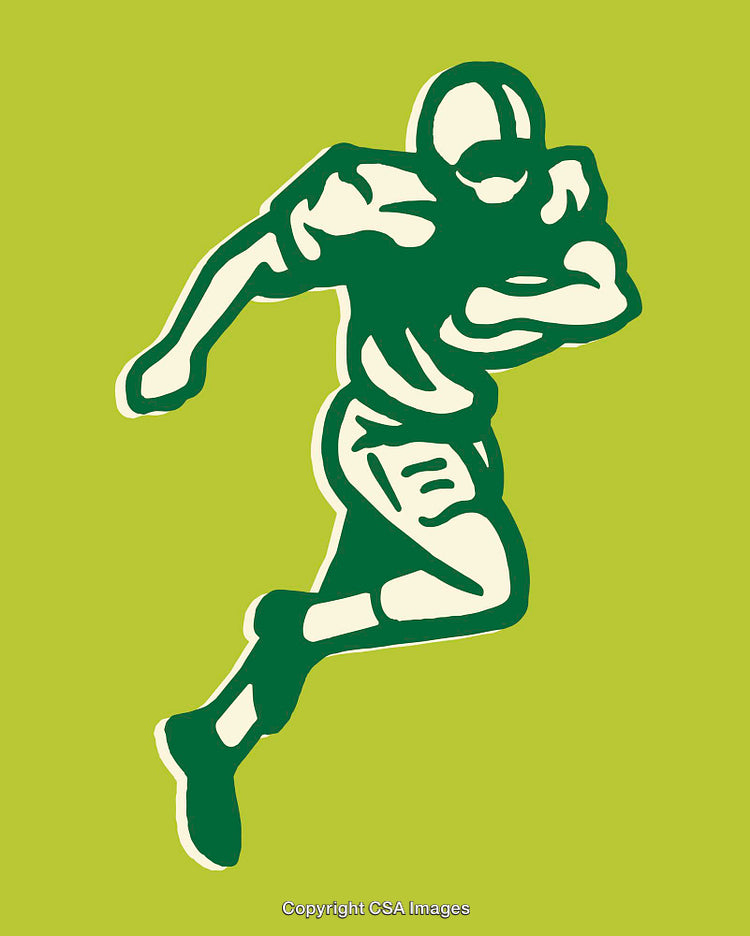Stylized Green Illustration of a Football Player in Action on Lime Background