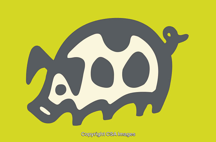 Color Line Art Illustration of a Stylized Pig on Vibrant Green Background