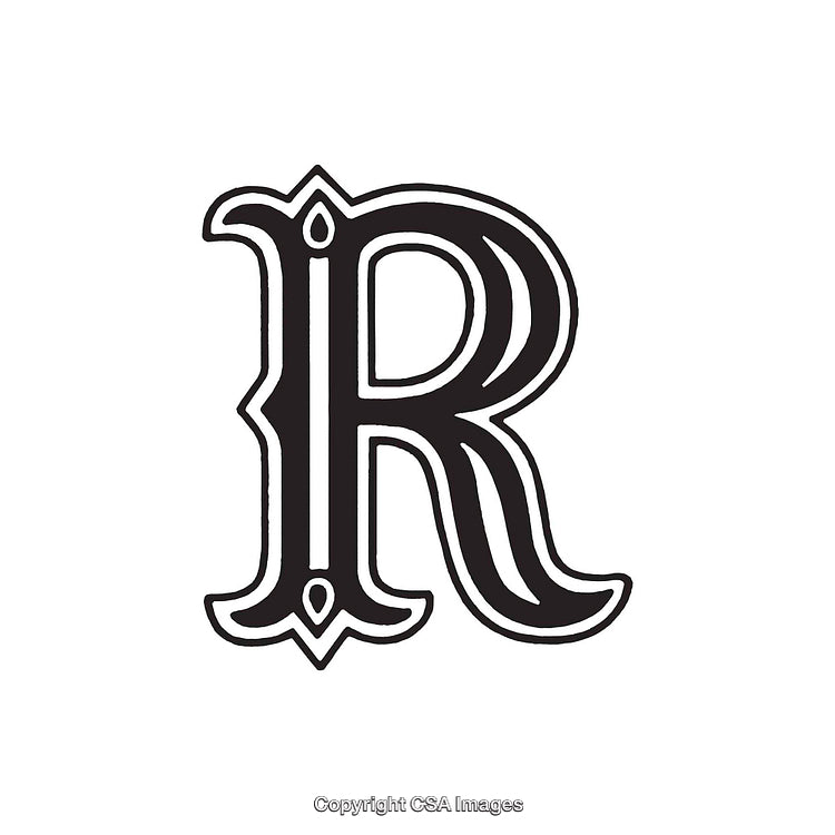 Elegant Gothic Letter 'R' in Bold Vintage Typography Style