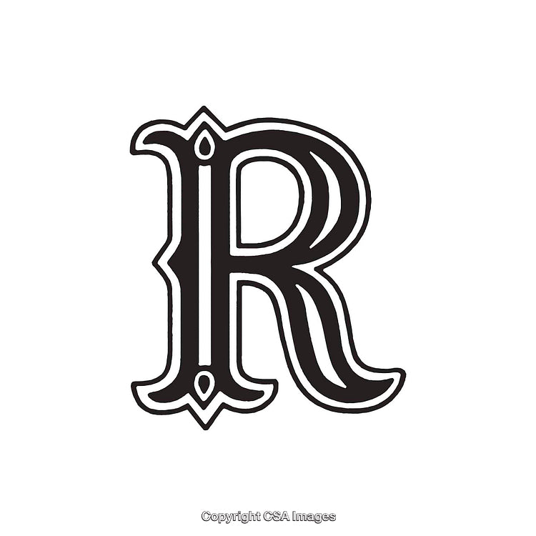Elegant Gothic Letter 'R' in Bold Vintage Typography Style