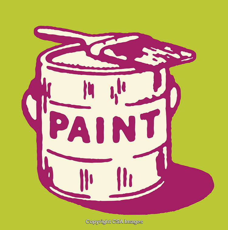 Modern Line Art Illustration of a Paint Can with Tools