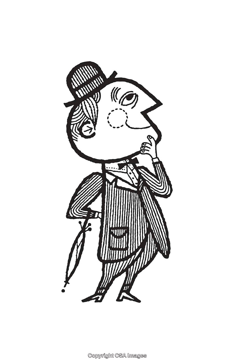 Vintage Black and White Artwork of a Stylish Gentleman in Formal Attire