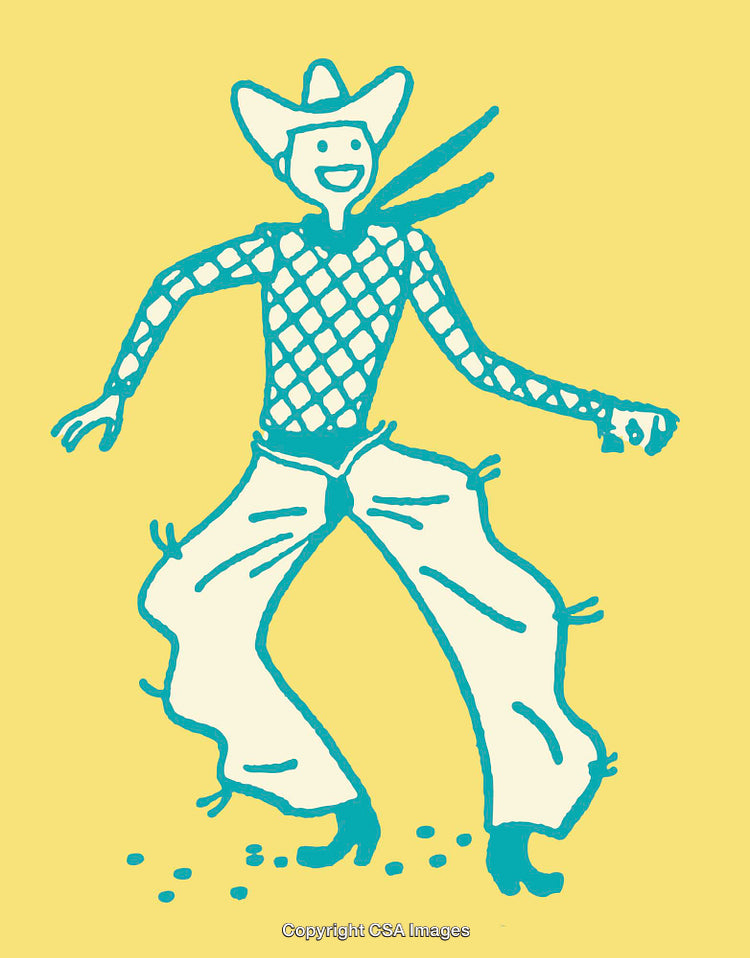 Colorful Cartoon Cowboy with a Joyful Dance Pose