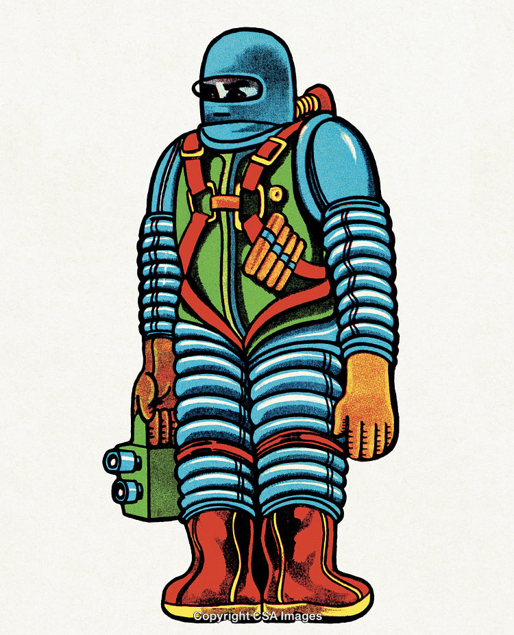 Retro Illustration of a Futuristic Spacesuit Character