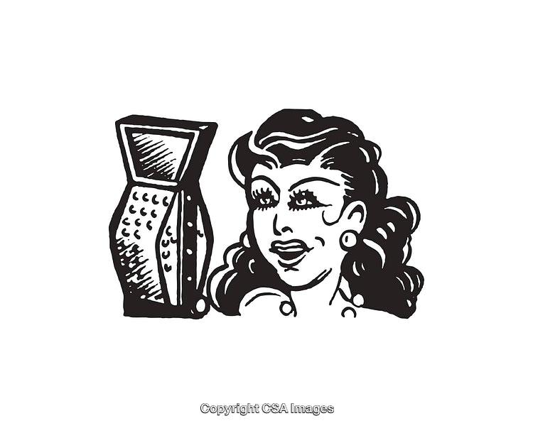 Retro Line Art of a Woman with Vintage Phone Illustration
