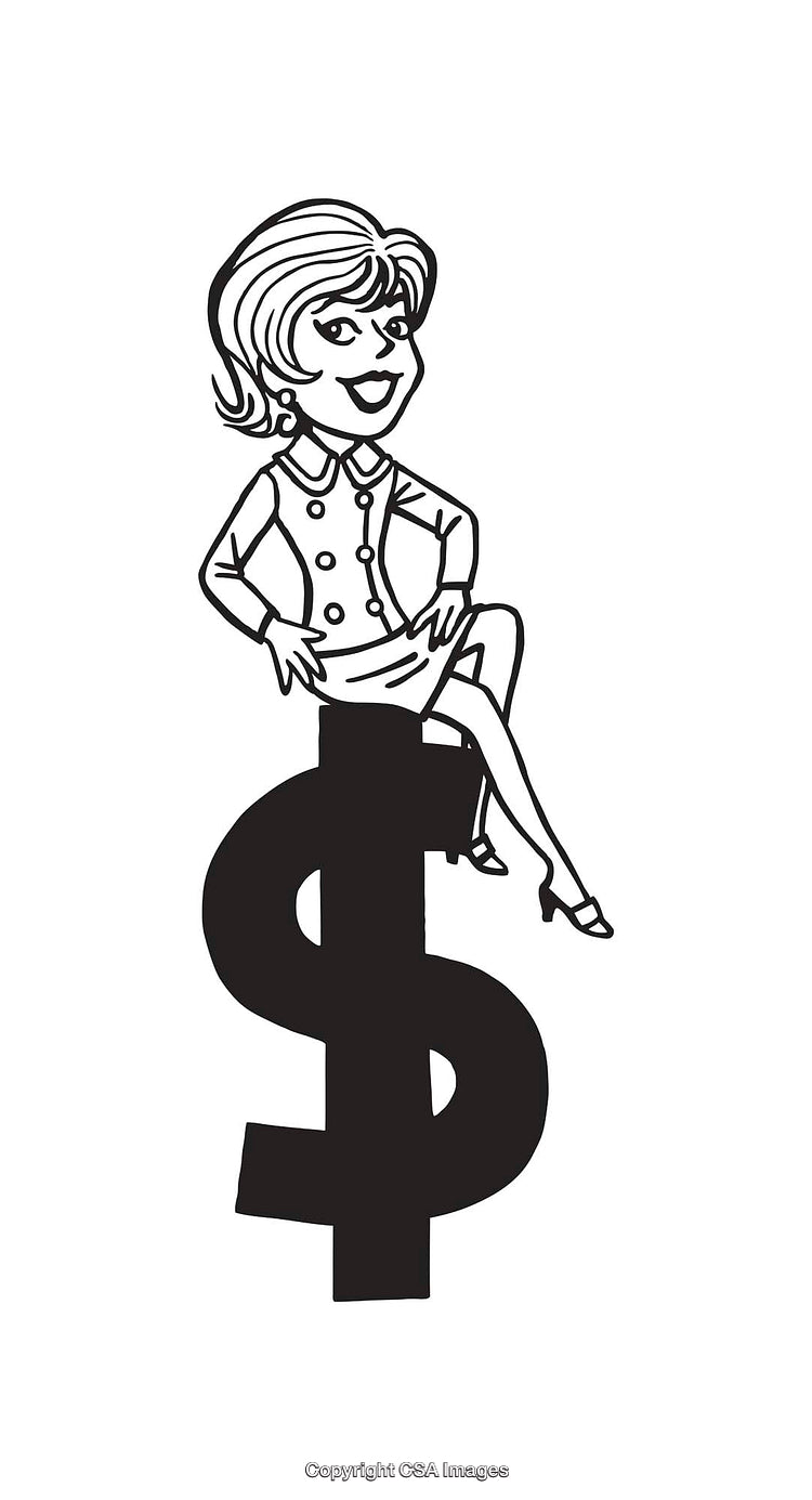 Businesswoman in Stylish Outfit Sitting on Dollar Symbol Illustration