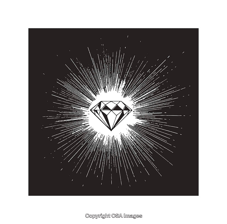 Radiant Diamond Illustration with Bright Burst Effect in Black and White