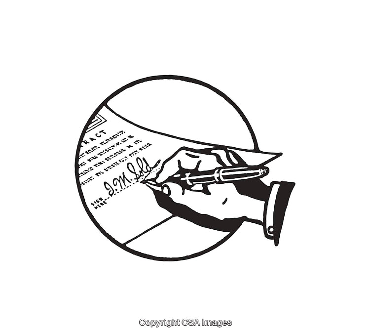 Illustration of Hand Signing a Contract Document with a Pen
