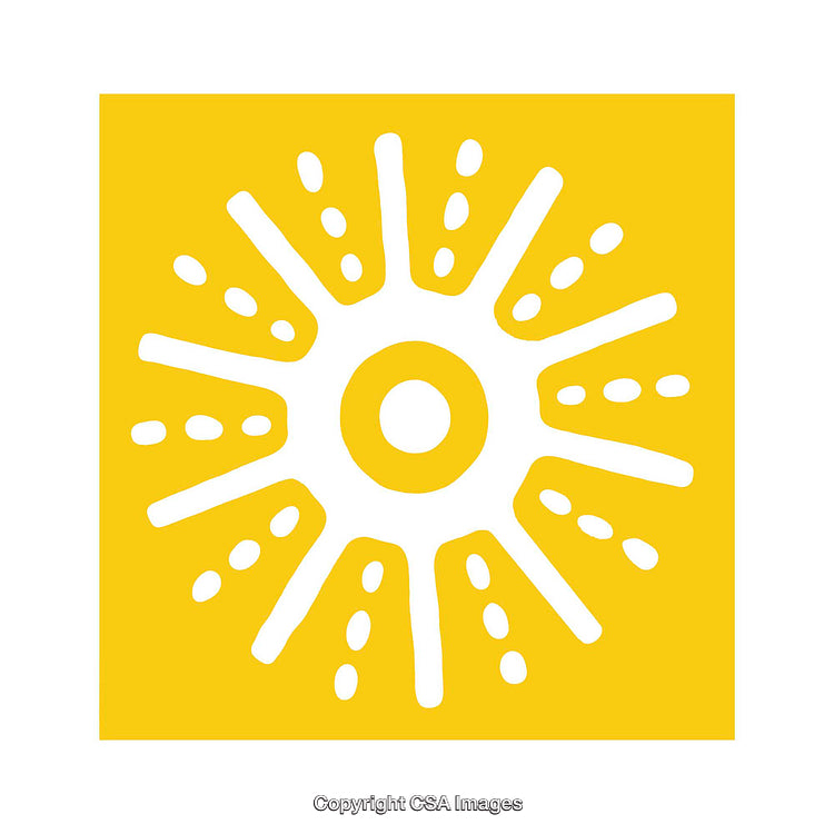 Yellow Sunburst Icon in White on a Square Background