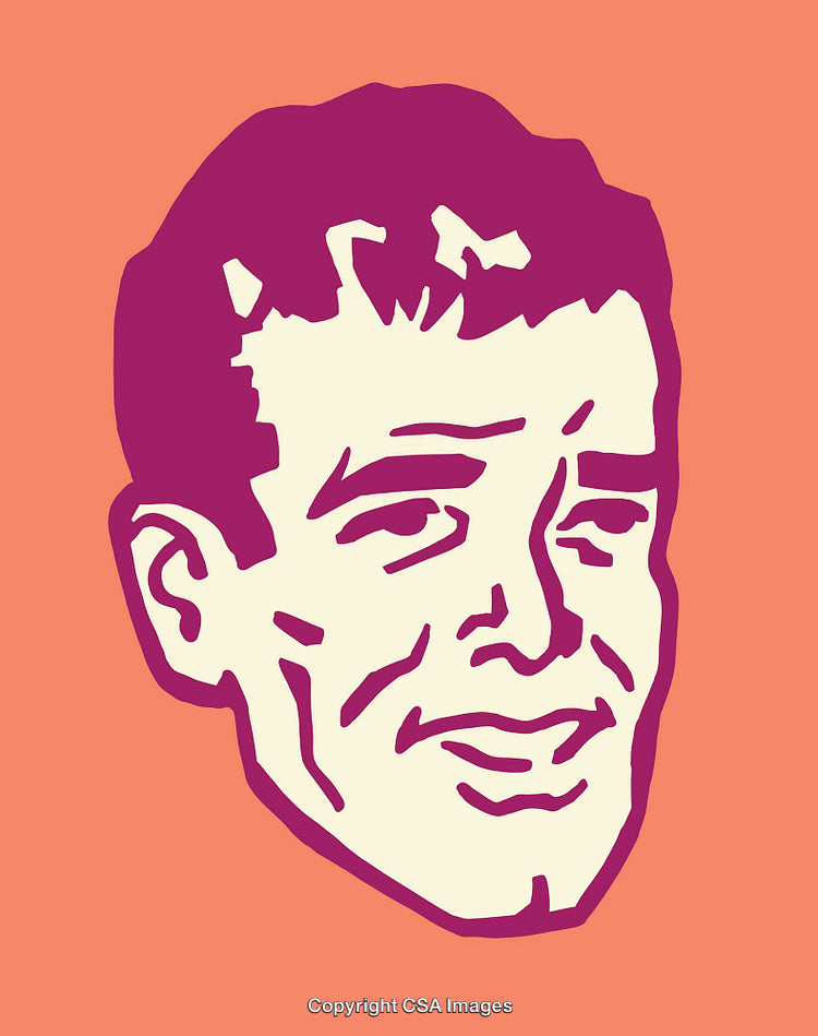 Vibrant Line Art Portrait in Bold Colors on Orange Background