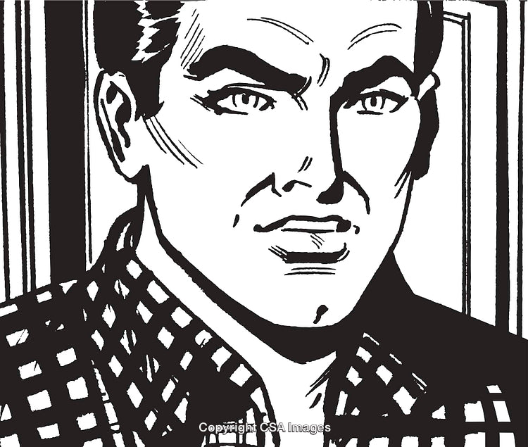 Vintage Black-and-White Comic Style Portrait Illustration of a Man
