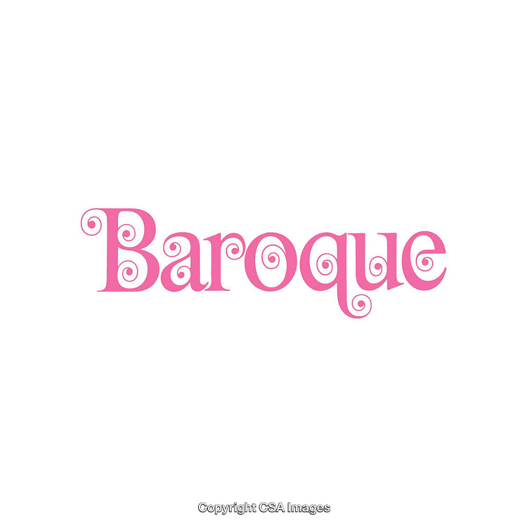 Baroque Styled Pink Text on Minimal White Background with Ornamental Details