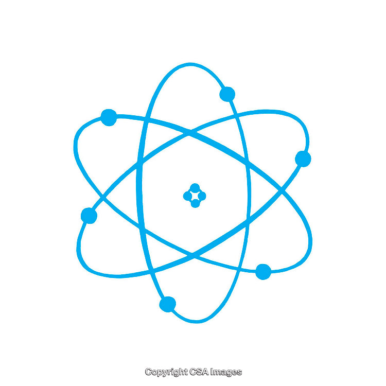 Blue Atomic Diagram Symbolizing Science and Technology on White Background
