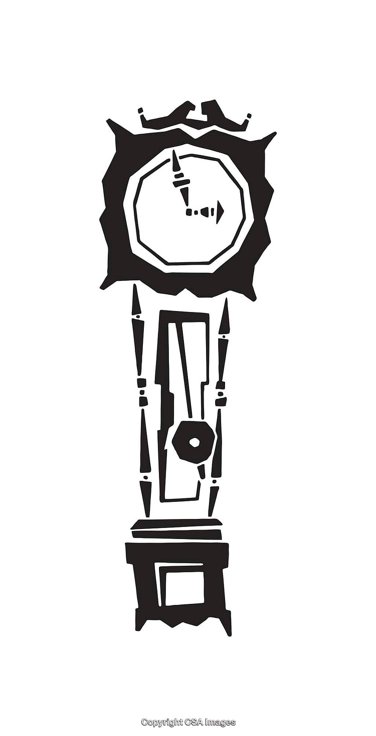 Black and White Abstract Clock Artwork with Grandfather Clock Motif