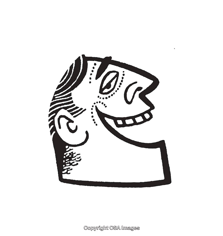 Black and White Line Art of a Smiling Character Profile View